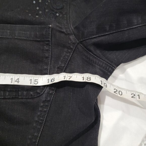 Womens‎ Jean Jacket Size Medium Black Embroidered Sequin Western Button Up - Picture 4 of 5